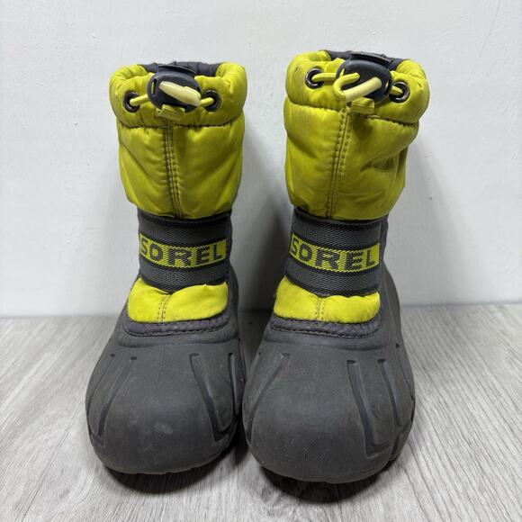 Kids Sorel Boots Short Winter Waterproof Size 11 Lime Green Gray - Picture 2 of 10